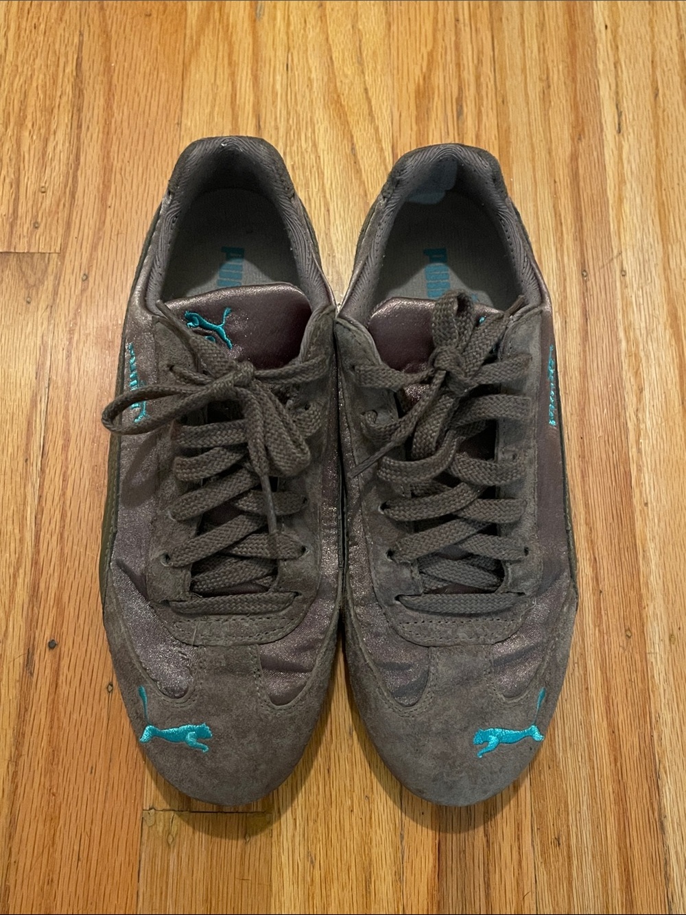 Puma Gray Suede Speedcat Sneakers with Teal Accents